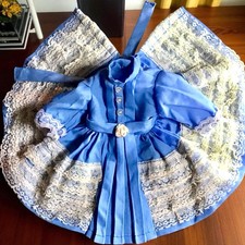 Vintage Handmade Lacy Fancy Ruffled Doll Dress Baby Blue 6   x3   