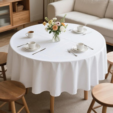 70 Inch Round White Tablecloth Stain and Wrinkle Resistant Washable Polyester Ta