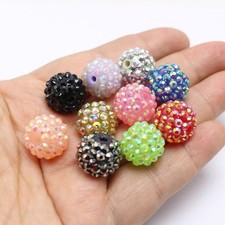 20pcs Mixed Color Acrylic Rhinestone Pave Round Beads 16mm Disco Ball Beads