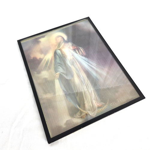 Vintage Lenticular Two Flip Virgin Mother Mary to Jesus Divine Mercy Framed 14" - Picture 4 of 11