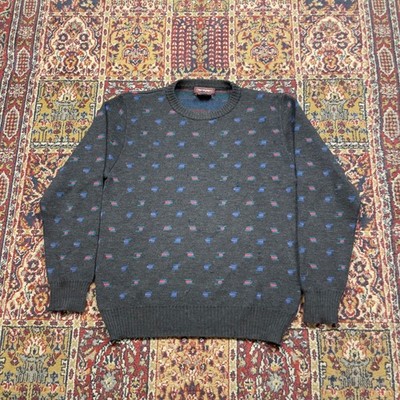 VTG 80s 90s Bloomingdales Traditionalist Gray Merino Wool Birdseye Sweater M Uru
