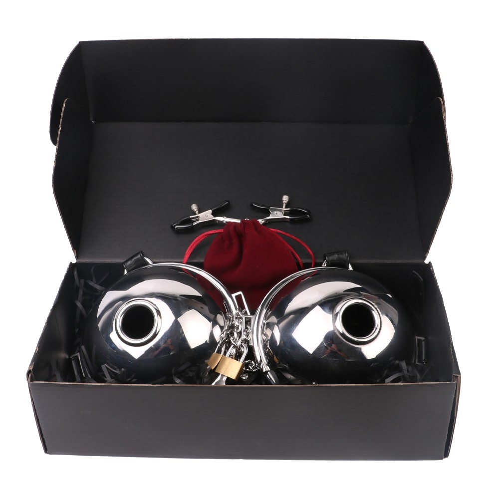 Adjustable Stainless Steel Sexy Bra Neckplace Toy With Nipple Clip BDSM Device