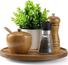 10 Acacia Wood Lazy Susan Turntable Organizer for Cabinet - Round Wooden Lazy