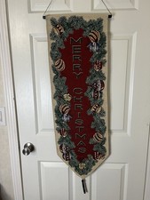 Merry Christmas Wall Hanging Door Decor Tapestry Tassel 13x 42  NICE Holly Orn