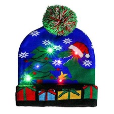 Christmas Beanie Hat, LED Light Up Christmas Knitted Hat with 6 Colorful Blue
