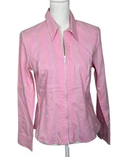 VINTAGE CABI Zip Front Pinstripe Blouse Pink Sz M #330 NWOT