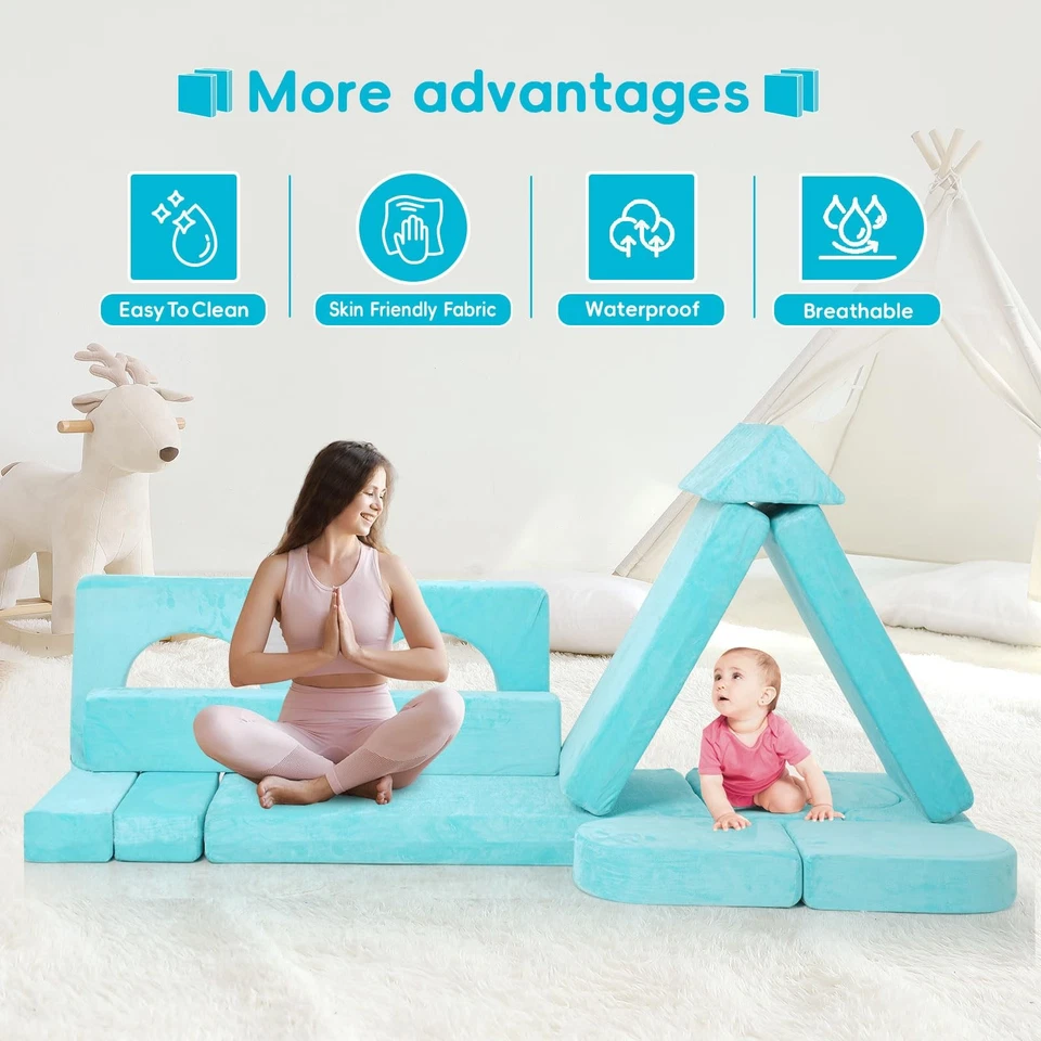 Sofá para niños, sofá seccional modular de 18 piezas, sofá de juego de espuma, terciopelo lavable suave,... Foto 4 de 4