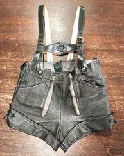 Vintage Children's German Lederhosen Green Leather Original Suspenders