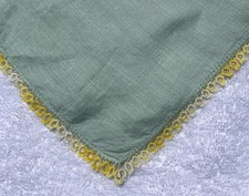 Vintage Ladies Hankie Hanky Handkerchief Mint Color with Yellow Tatting Trim