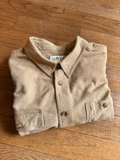 ORVIS Men s Tan Heavy Cotton Flannel Long Sleeves, Button-Down Shirt XL