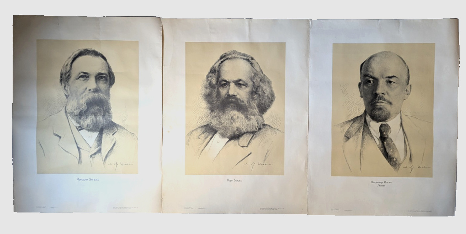 Three posters " Fathers of the Revolution " - Marx, Engels a