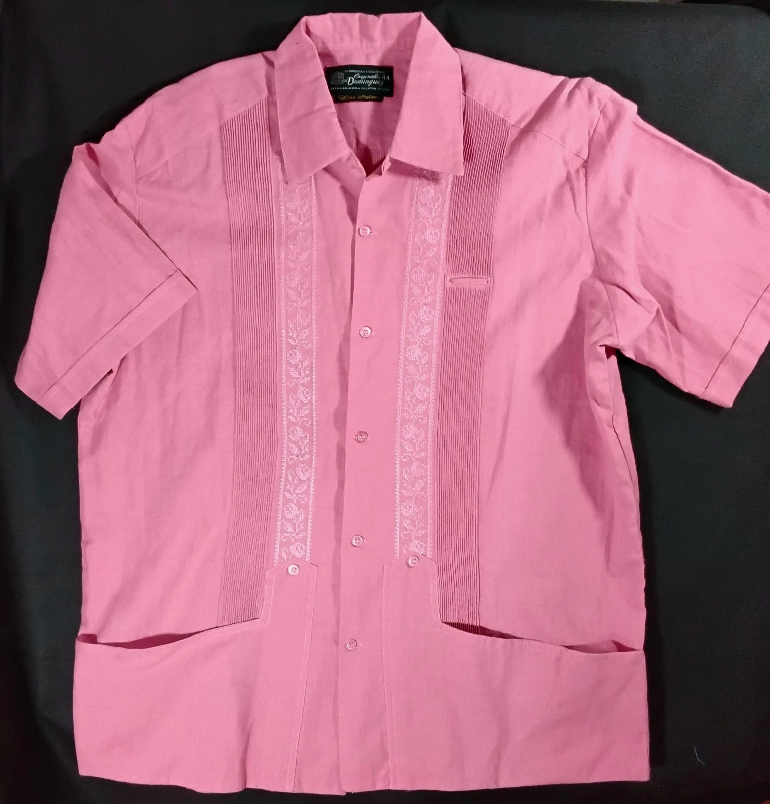 Originales Dominguez Guayabera Shirt PINK Men’s Sz 44 Made Mexico Italian Linen