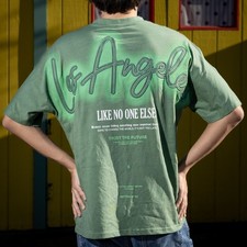 NWOT Public Supply NYC Los Angeles Graphic T-Shirt Mens Medium Sage Green Cotton