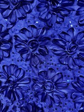 Allie ROYAL BLUE 3D Floral Polyester Satin Rosette with Sequins Fabric by the Y