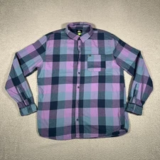 Quiksilver Shirt Mens XL Purple Plaid Button Up Casual Preppy 100% Cotton Logo