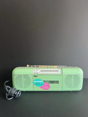 Vintage Sharp QT-50 Boombox Radio Cassette Player Mint Green 80s Retro Original