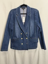 Inc International Concepts Women's Denim Distressed Double-breasted Blazer XL