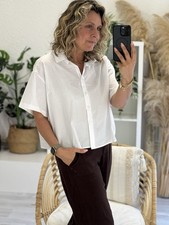 Kastige Bluse Hemd cropped WEIß Boxy Onesize...
