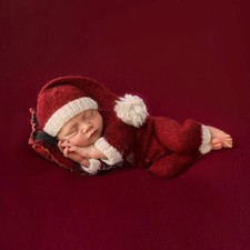 Newborn Clothing Mohair Christmas Hat+Jumpsuit 2Pcs/set Studio Infant Photo
