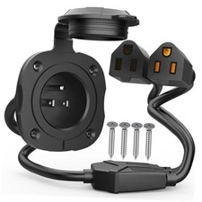 15 Amp 125V AC Power Inlet Port Plug W/Integrated Dual 18" Extension Cord,