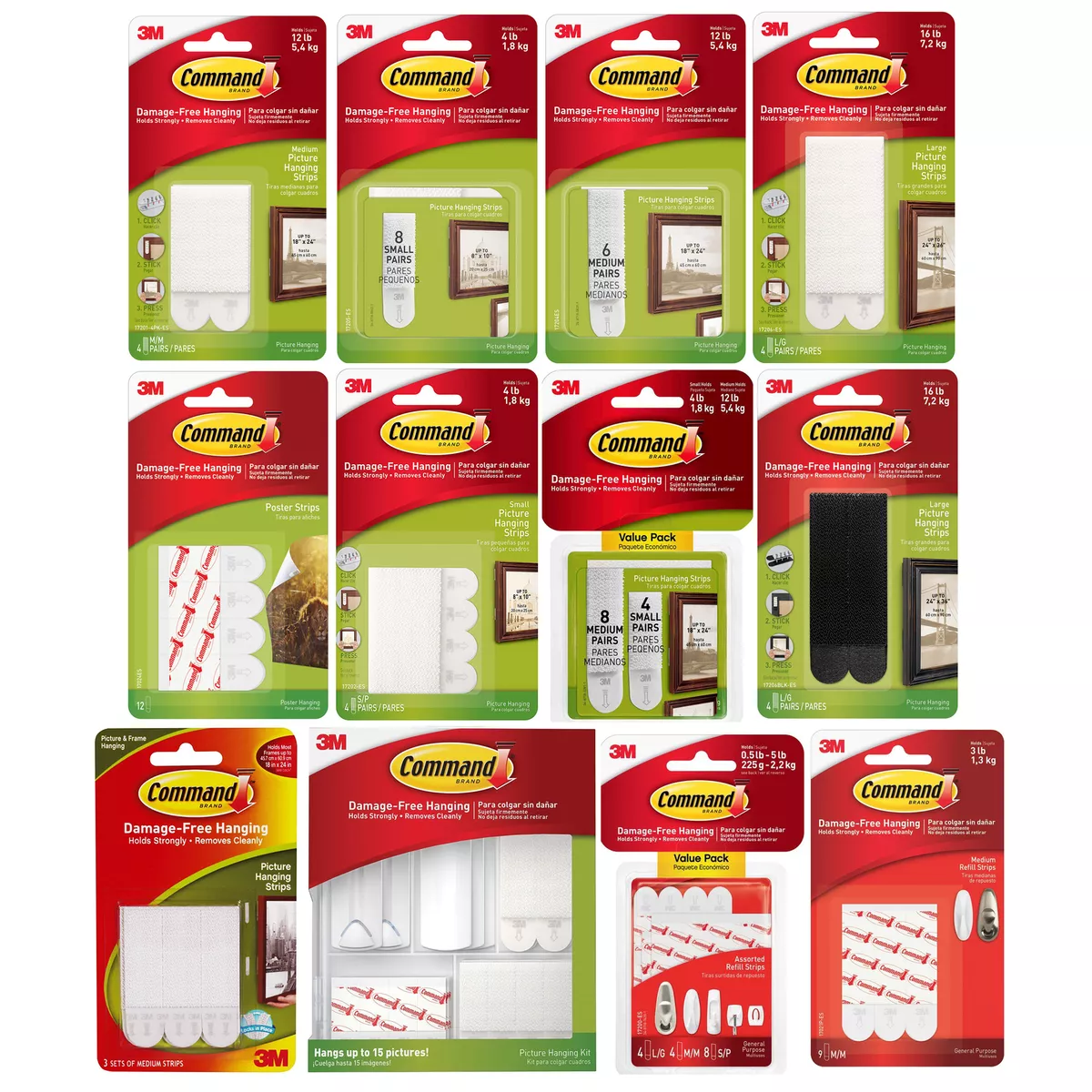 3M Command Hanging Strips [Removable]: Large [4 strip sets] (White) *4-sets  76308731854