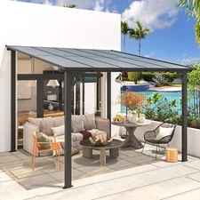 AECOJOY Wall Mounted Gazebos Pergola on Clearance，Outdoor Lean to Gazebo Awnings