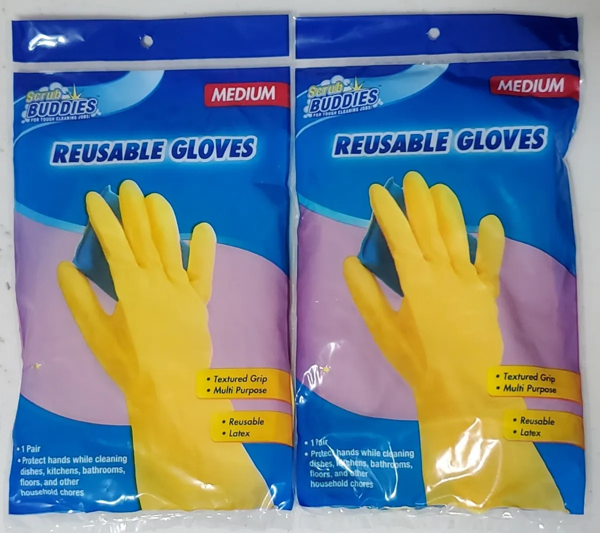 SET OF 2 Scrub Buddies Medium Size Reusable Gloves Multi Purpose Latex Text  Grip