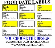 Food Date Labels - Product, Best Before Use by Opened Defrosted, Personalised 