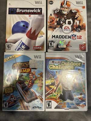4 Wii Games Brunswick, Madden 12, Adventure Camp, Outdoor Challenge Free Ship