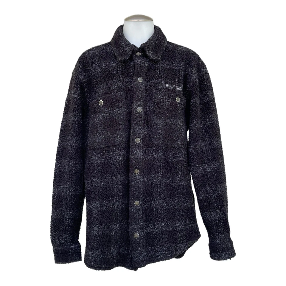 Vintage HARLEY DAVIDSON Mens M Womens XL Fleece Shirt Jacket Shacket Snap Front - Изображение 3 из 4