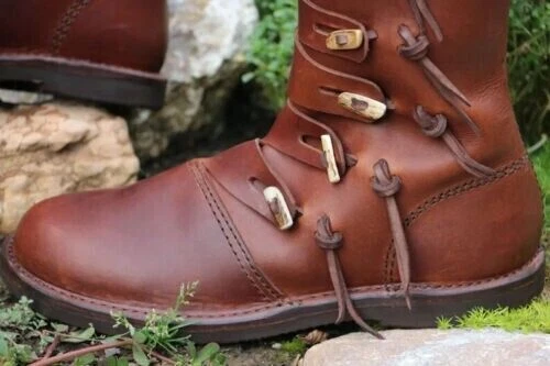 Botas de cuero vikingas réplica vikingos Edad Media temprana zapatos vikingos Foto 2 de 4