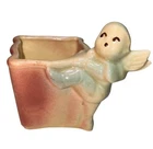 shawnee Ceramic Angel pixie Figurine Planter USA 596 Peach & Mint Green Glaze