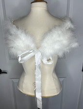 New Red Hat Society, White Marabou Feather Shoulder Shrug Ribbon Tie
