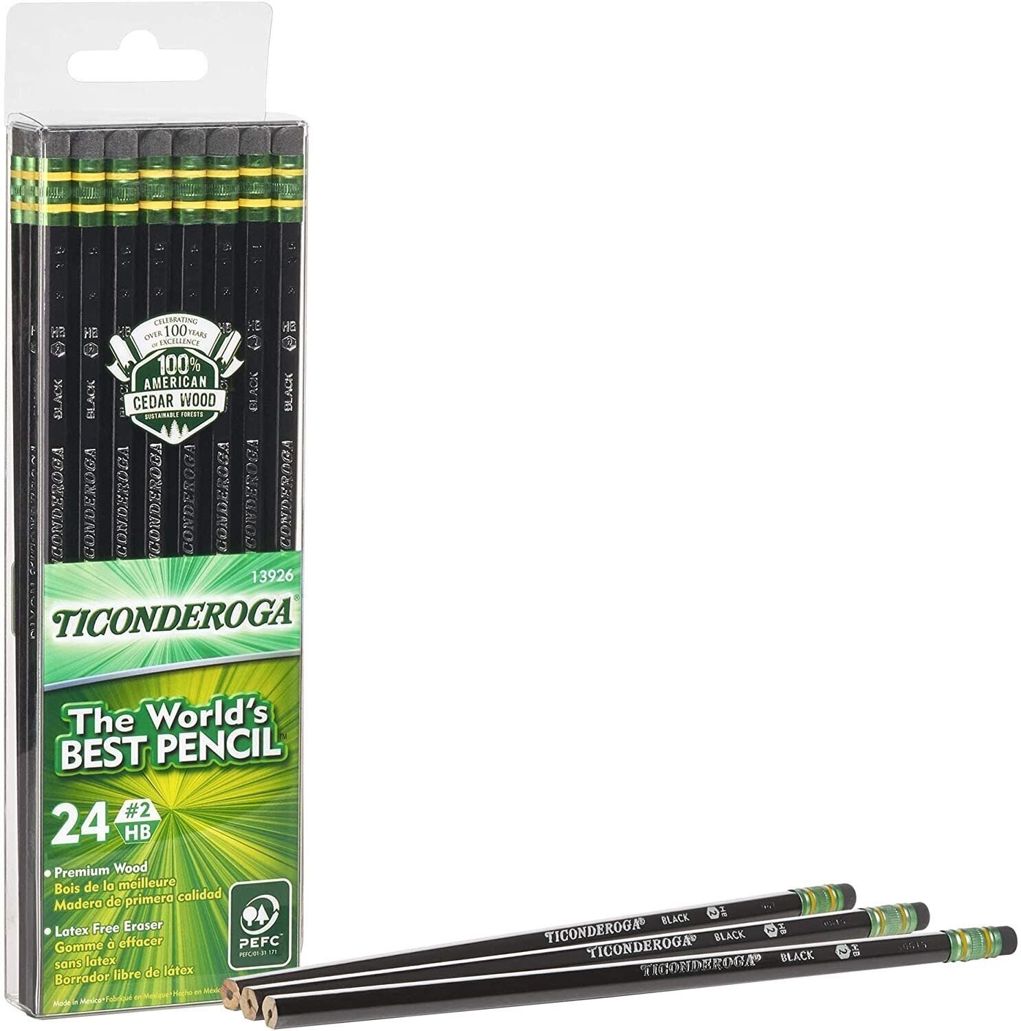 Ticonderoga Pencils, Wood-Cased, Graphite #2 HB Soft, Black, 24-Pack (13926)-image