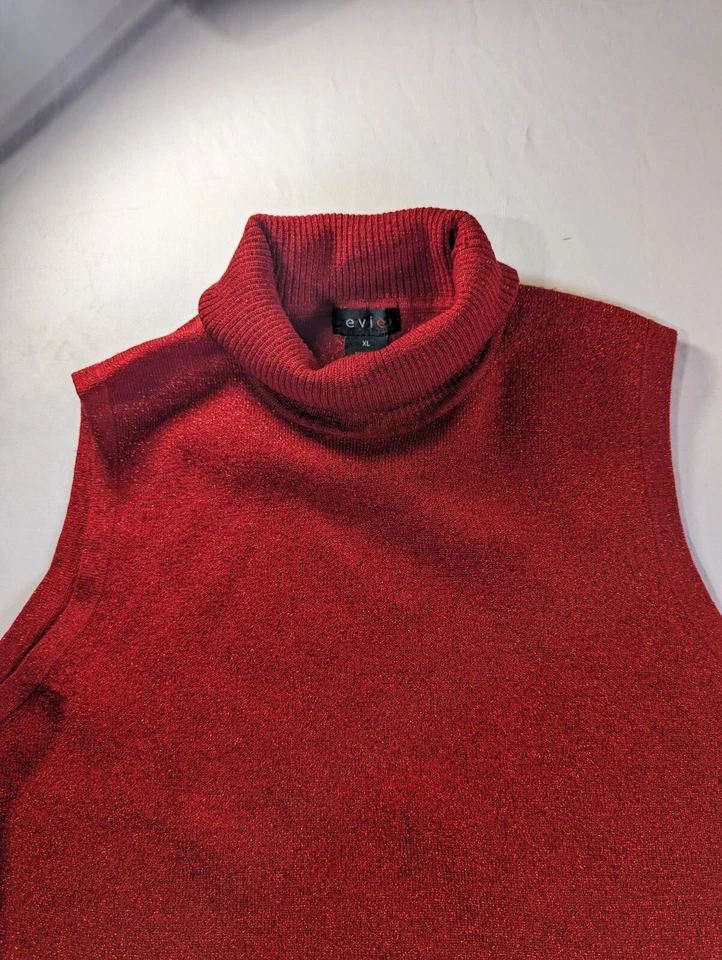 evie Women's XL  Sleeveless  Red Turtlenweck Sparkle Knit Top  - Image 4 of 4
