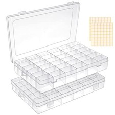 2 Pack 36 Grids Clear Plastic Organizer Box, Storage 2pcs large 36 grids