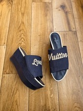 LOUIS VUITTON WATERFALL DENIM PLATFORM WEDGE SANDALS SIZE 37 EU, 6.5 US, 4.5 UK