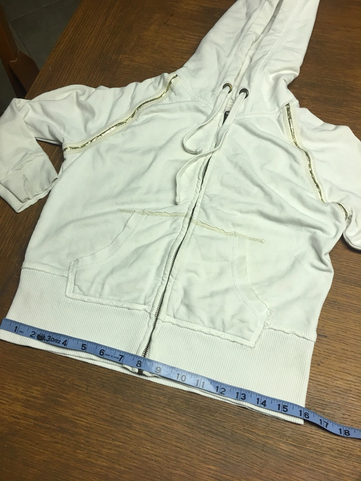 OFF WHITE Felpa con cappuccio GAP 1969 beige bianco sporco accenti oro taglia M maniche a 3 4