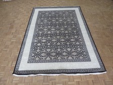 8'1 X 11'5 Fine Hand Knotted Black Herati Oriental Rug Wool & Silk G6201