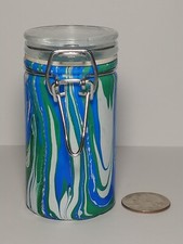 Marbled Glass Stash Jar w/ Clamp Lid Airtight Smell Proof Container for Herbs