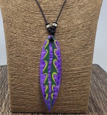 Purple Surfboard Necklace Hand Painted Wooden Surfboard Pendant Adjustable Cord
