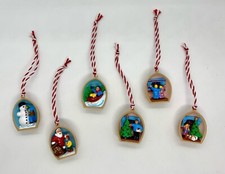 6x Christmas Hanging Ornaments Hand Painted Vintage Xmas Tree Hangers Decoration