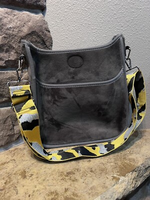AHDORNED Gray Velvety Crossbody Handbag Black/Gold/Silver Adj Guitar Strap