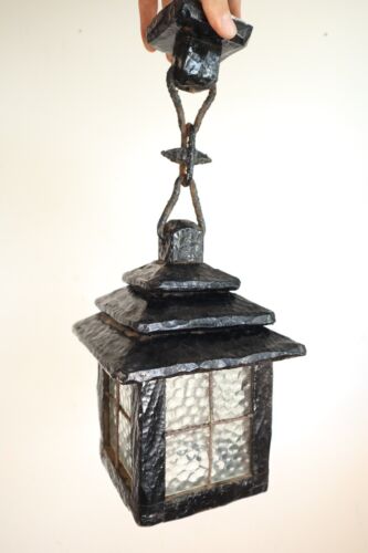 Vintage Wooden Porch Light Arts & Crafts Glass Hanging Lantern Pendant Cottage - Picture 1 of 17