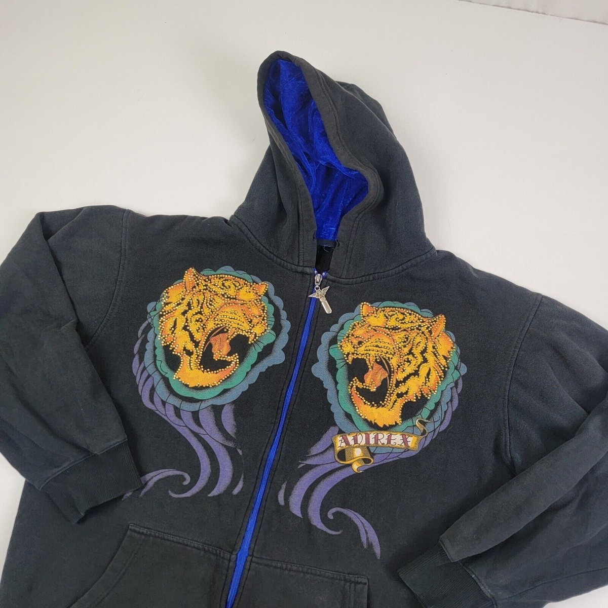 Vintage 90s Avirex Tiger Embellished Rhinestone Tattoo Full Vintage 90s Avirex Tiger Embellished Rhinestone Tattoo Full