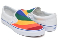 vans white rainbow slip ons