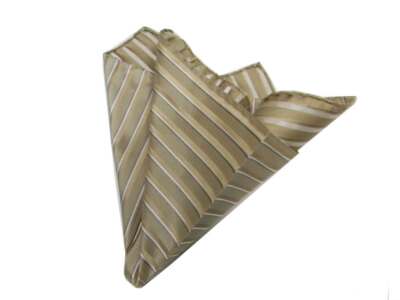 Elegante pochette di seta per uomo beige bianca a righe in raso lucide 