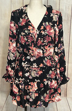 WOMENS M JOIE V-NECK LONG SLEEVE ELASTIC WAIST FLORAL BLOUSE DRESS, MULTICOLOR