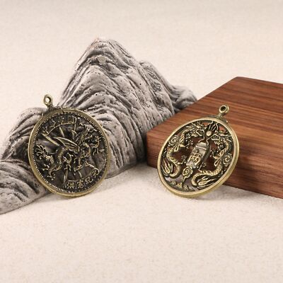 Antique Style Brass Dragon Card Hongxian Era Shuanglong One or Two Copper Copper