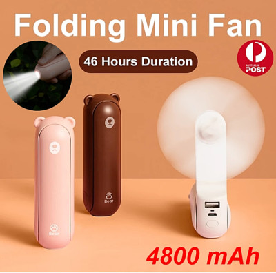 JISULIFE Handheld Fan Portable Foldable Mini USB Torch Power Bank 4800mAh 48Hrs
